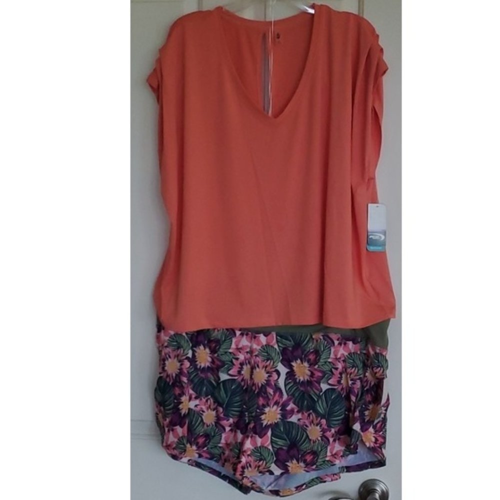Womens MTA Sport Activewear Set Top & Running Shorts Plus Size 2X Floral NWT